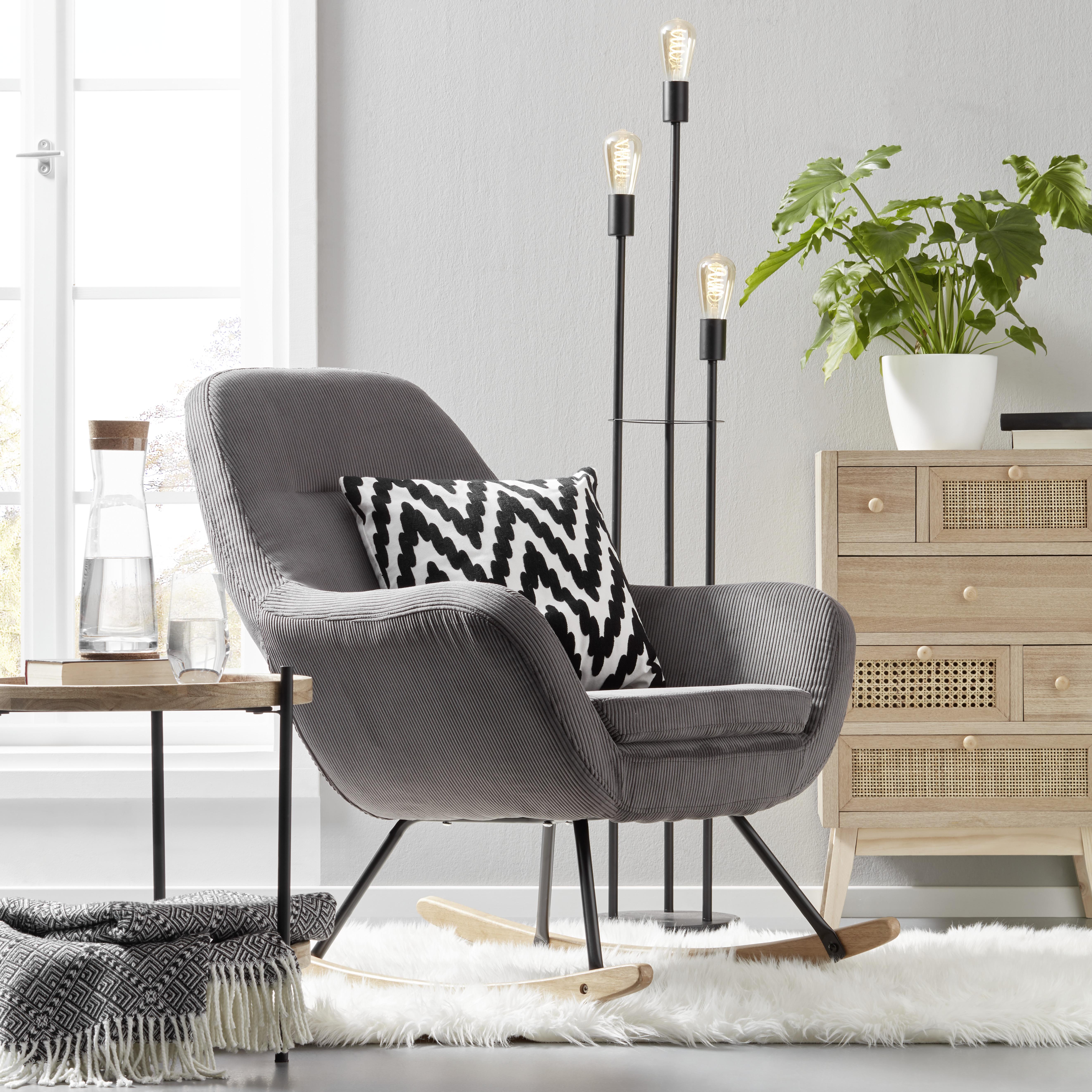 Schaukelstuhl in Grau - Dunkelgrau/Eichefarben, Modern, Holz/Textil (75/91/92cm) - Modern Living