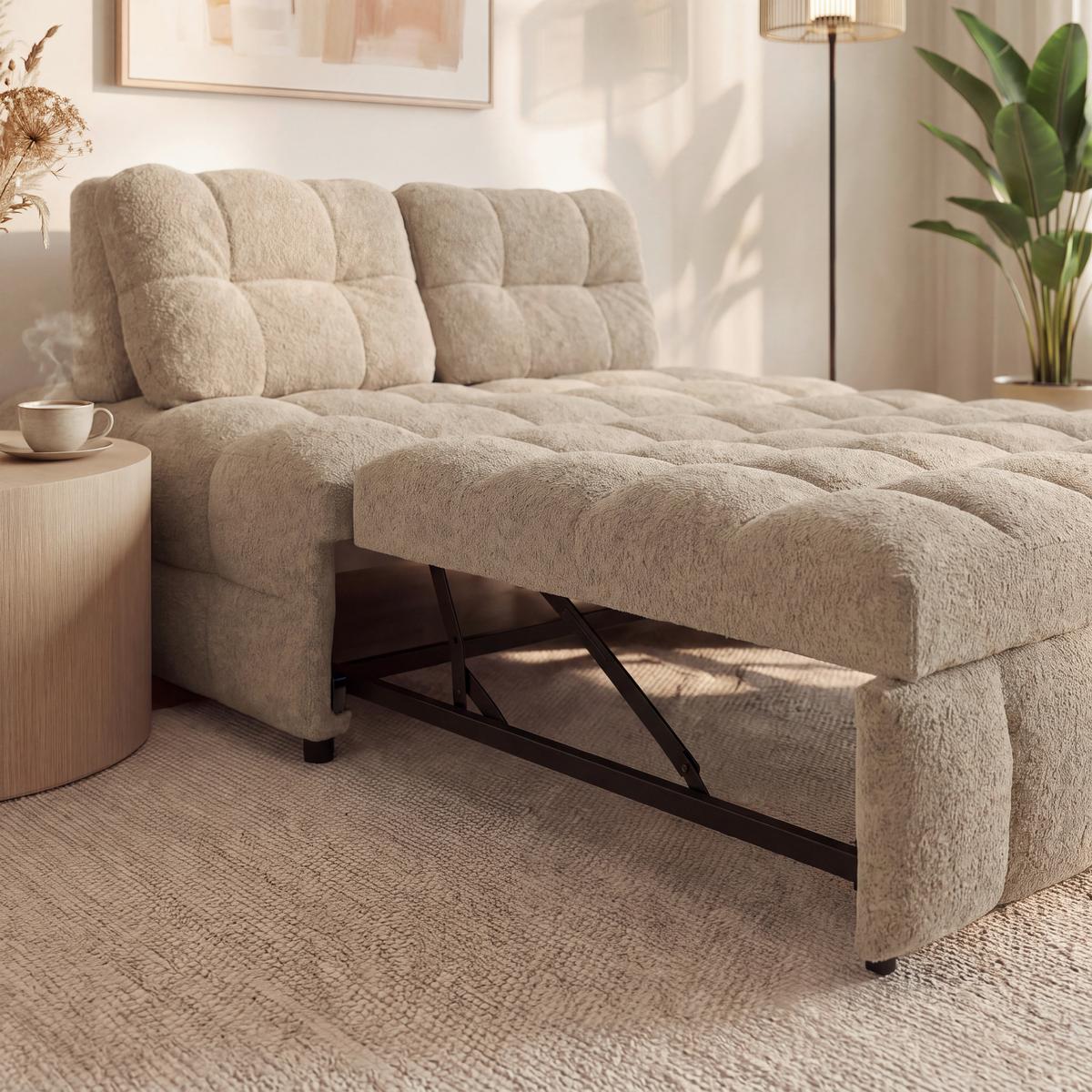 Schlafsofa Liara Webstoff Beige - Beige/Schwarz, MODERN, Holz/Textil (137/87/110cm) - Bessagi Home