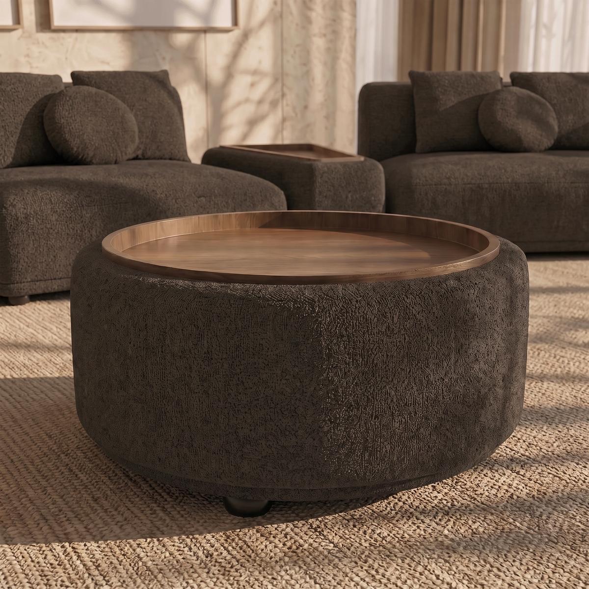 Couchtisch Kira Chenille Braun / Walnuss - Schwarz/Braun, MODERN, Holz/Textil (86/43/86cm) - Bessagi Home