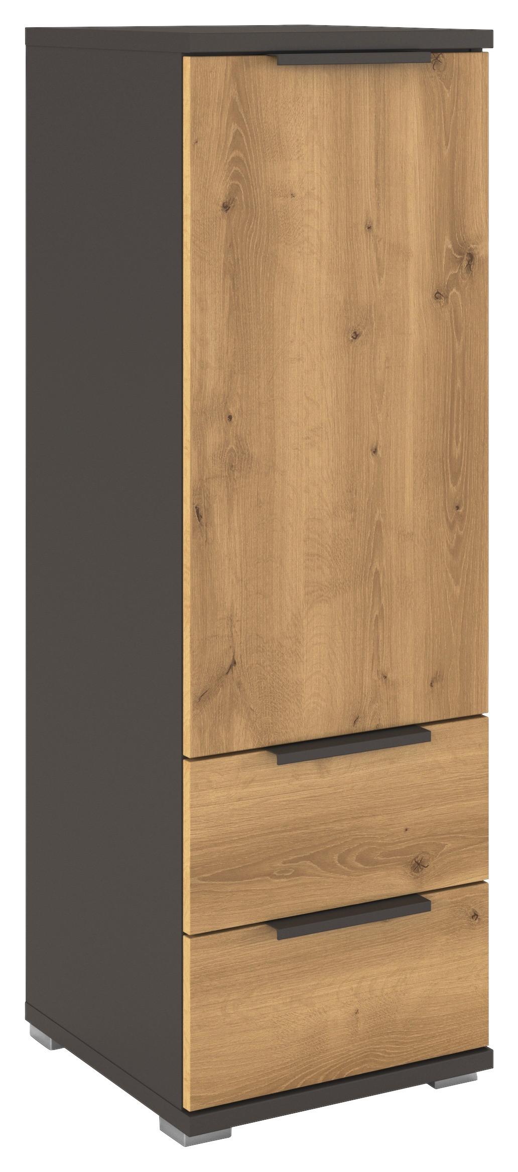 Komoda Endora, Barva Hrasta, Barva Grafita - barve hrasta/barve aluminija, Konvencionalno, kovina/umetna masa (40/122/42cm) - Xora