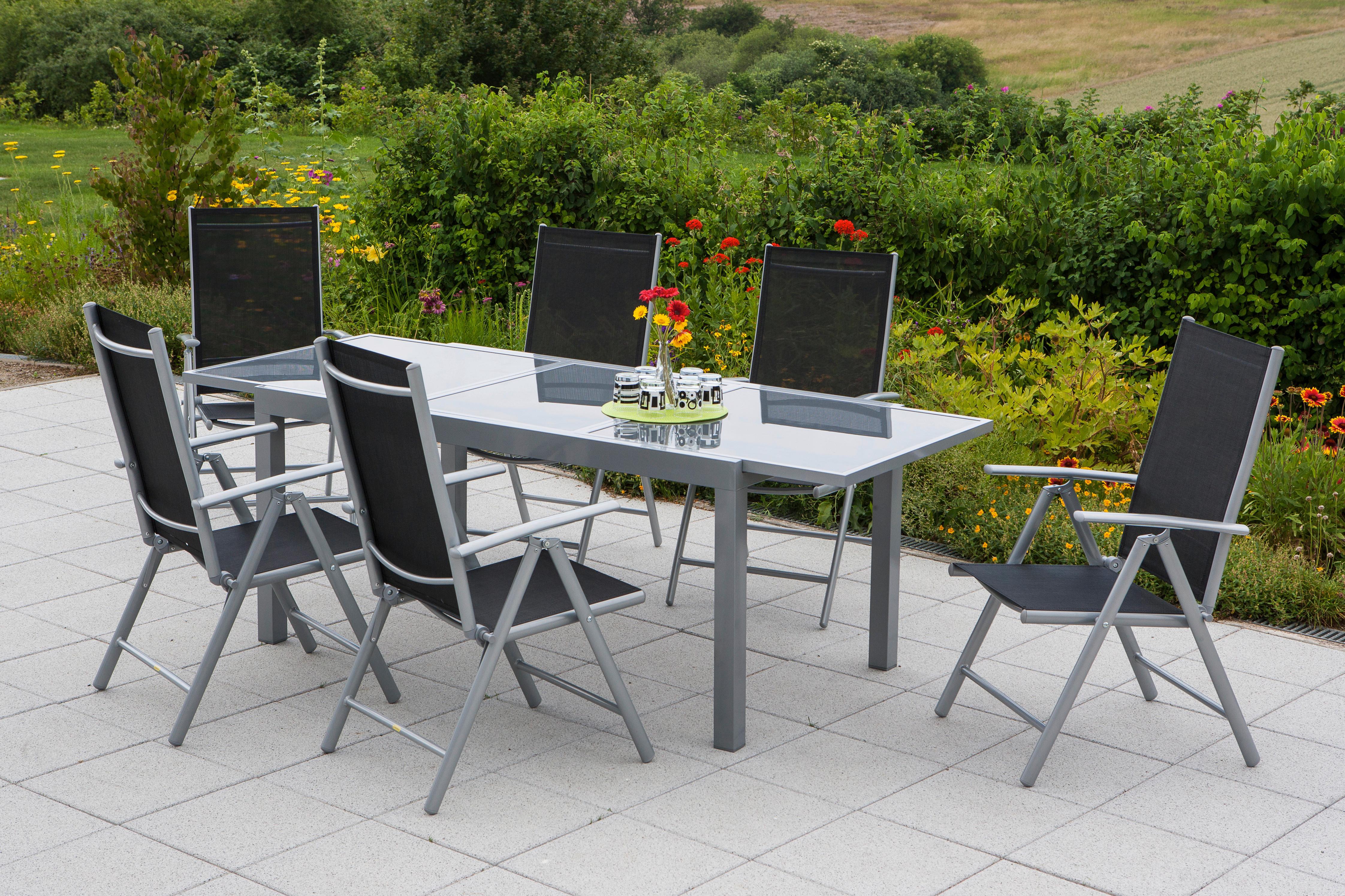 GARTENSET AMALFI - Silberfarben/Schwarz, MODERN, Textil/Metall - Gardenson