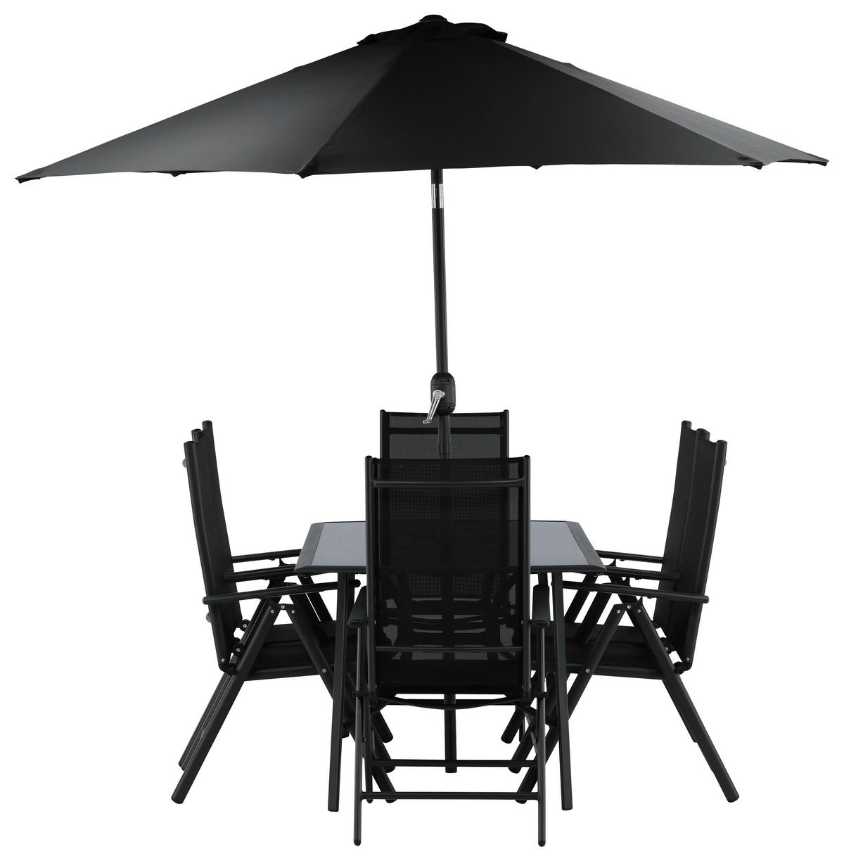 Gartentischgruppe Brekki Schwarz, pulverbeschichtet - Schwarz, KONVENTIONELL, Glas/Metall - Gardenson