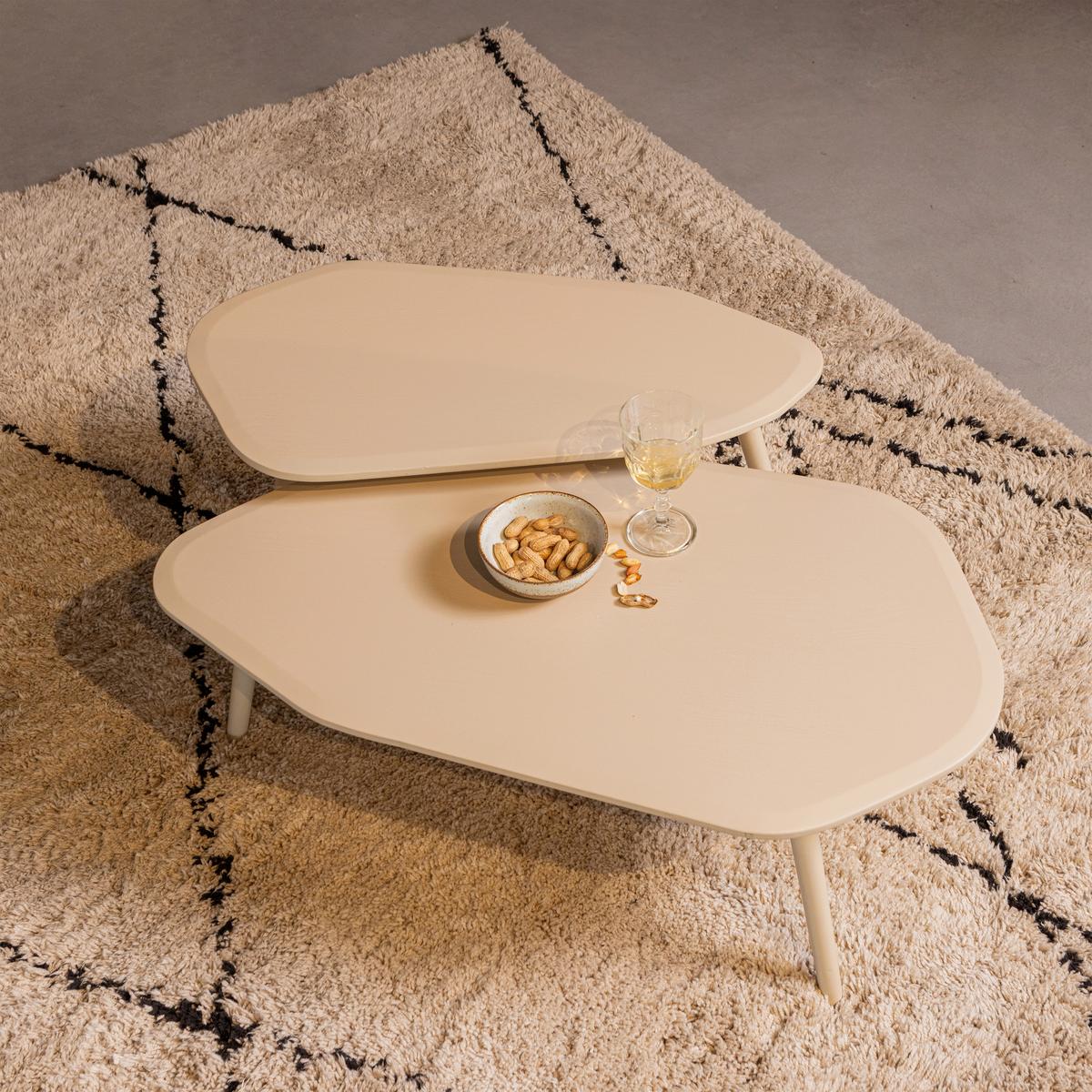 Beistelltischset Davina 2er-Set Sandfarben - Sandfarben, Design, Holzwerkstoff - Livetastic