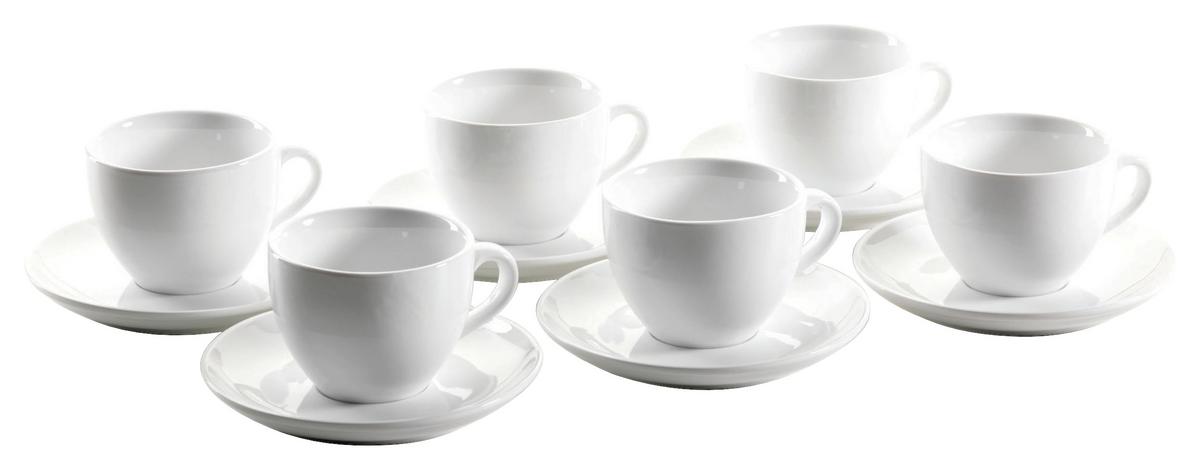 Cappuccinotasse mit Untertasse Colombia in Weiß, 12-teilig - Weiß, Basics, Keramik - Mäser