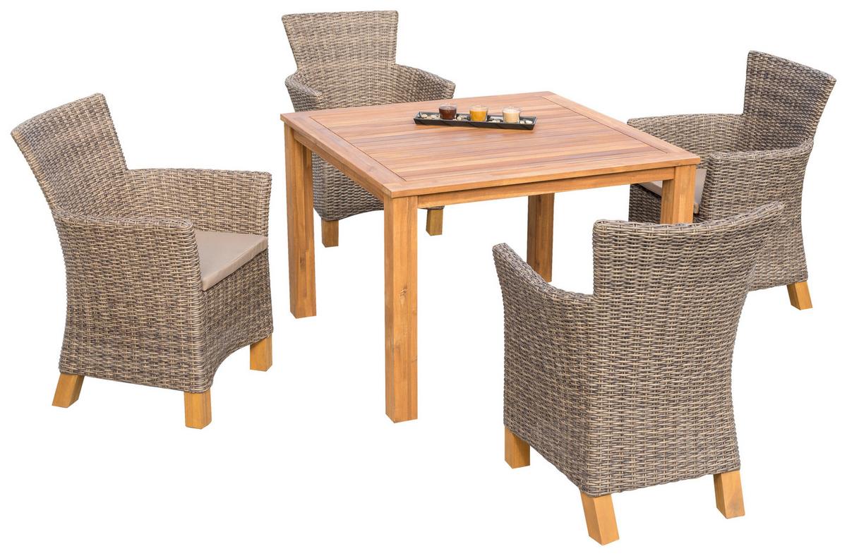 Gartengarnitur Toskana 7tlg. Holz/Kunststoffgeflecht - Braun/Naturfarben, ROMANTIK / LANDHAUS, Holz/Kunststoff - Gardenson