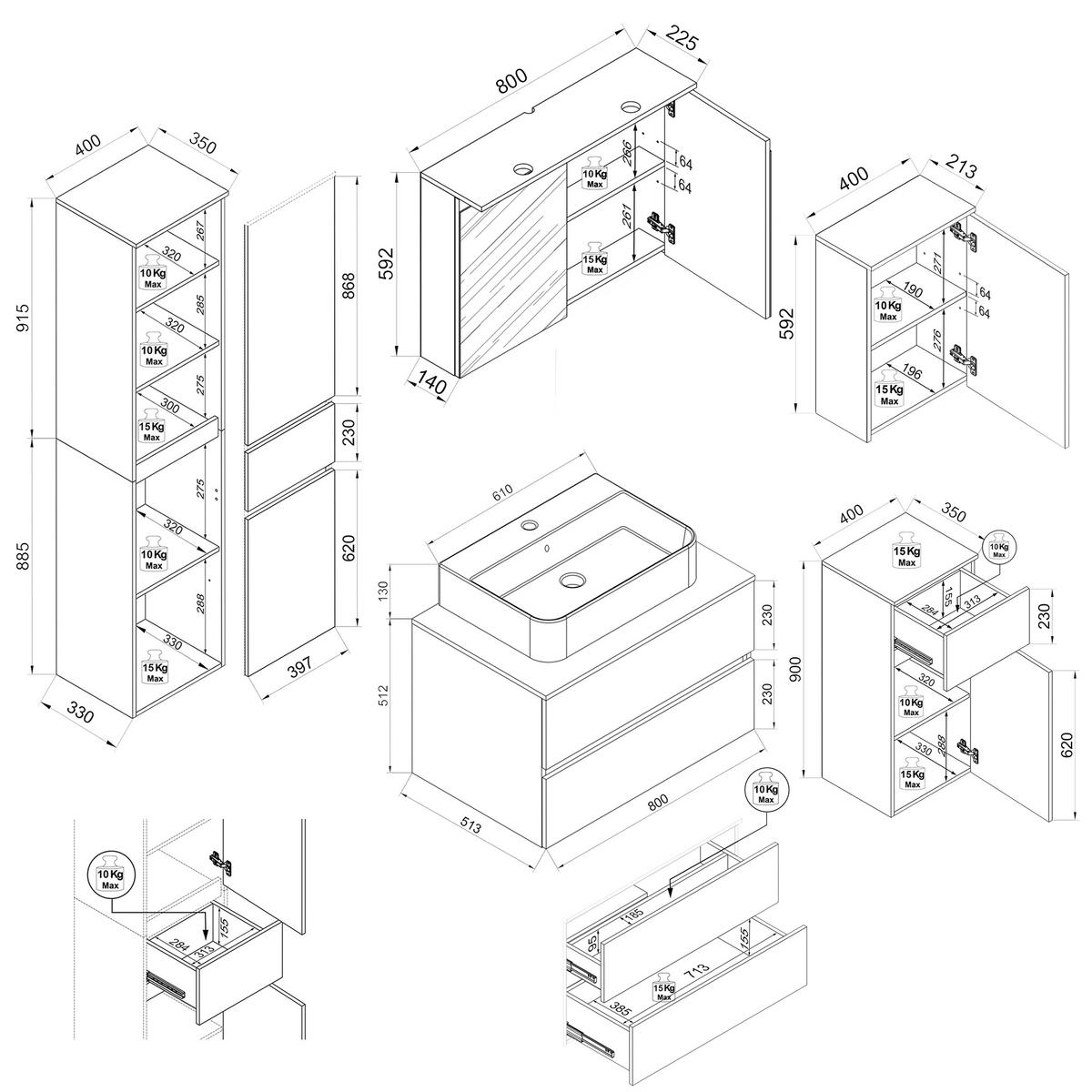 Badezimmer Cosila - Honigeiche/Weiss, Trend, Keramik/Holzwerkstoff (160cm) - MID.YOU