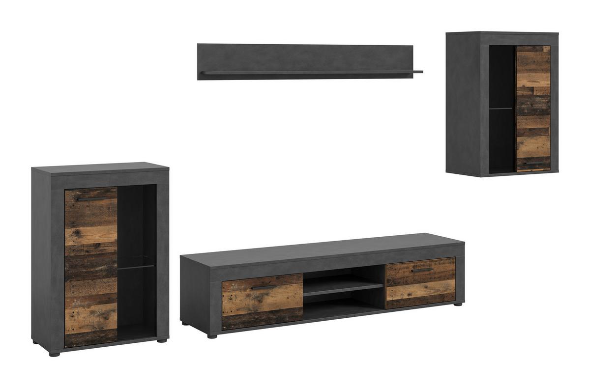 Ansamblu mobilier camera de zi JAM - culoare natur/gri, Design, sticlă/material pe bază de lemn (310/169/35cm) - Modern Living
