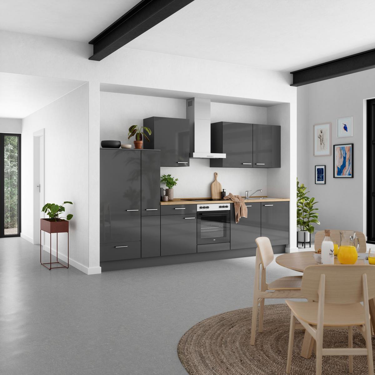 Küchenblock Flash Low m. Geräten Schieferfarben - Schieferfarben/Edelstahlfarben, MODERN, Holzwerkstoff/Metall (330cm) - Nobilia