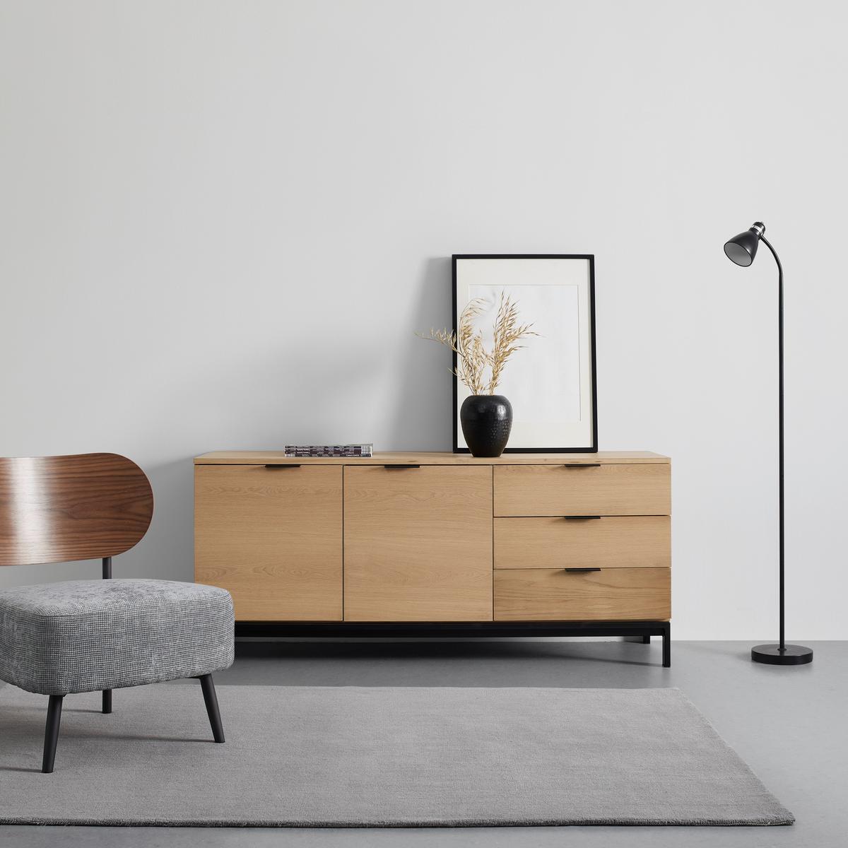 Comodă cu uși SEBASTIAN - culoare natur/negru, Modern, lemn/metal (160/70/40cm) - Bessagi Home