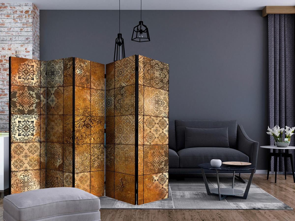 Paravan Old Tiles I, 5-Delni, Akustičen - bež/rjava, Basics, umetna masa/tekstil (225/172/3cm) - artgeist