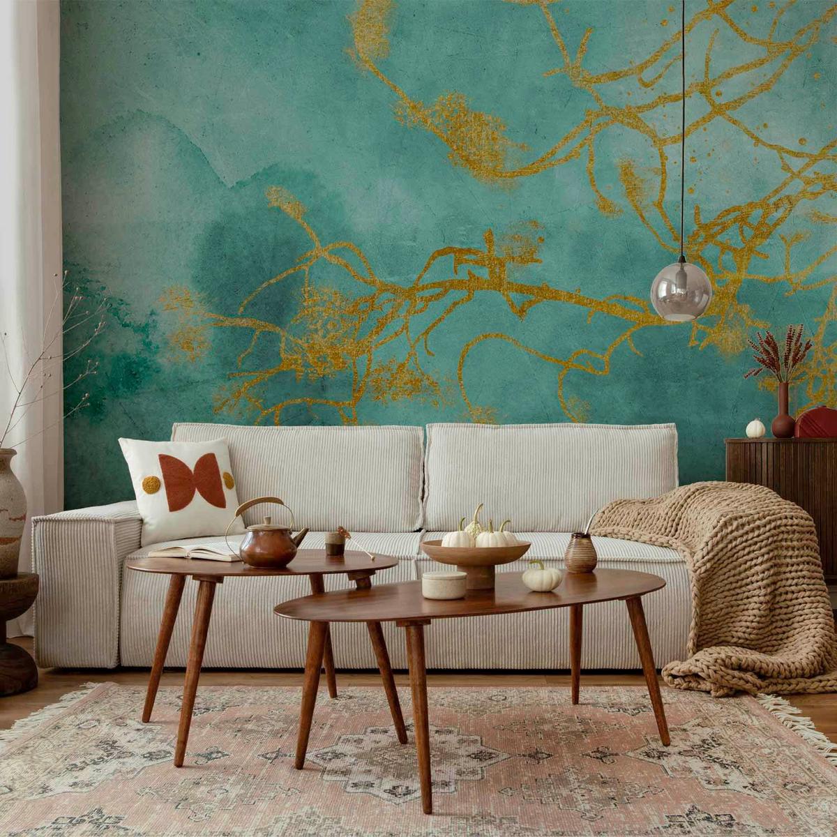 Fototapeta Gentle Breeze, 300x210cm - zelena/barve medu, Trendi, tekstil (300/210cm) - artgeist