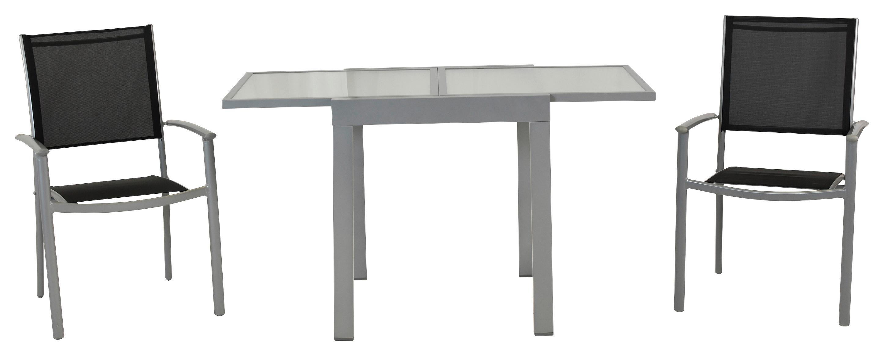Vrtni Set Milano, 3-delni, Raztegljiva Miza - srebrne barve/črna, Moderno, kovina/tekstil - Gardenson