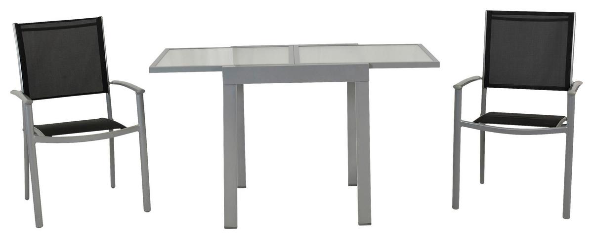 Vrtni Set Milano, 3-delni, Raztegljiva Miza - srebrne barve/črna, Moderno, kovina/tekstil - Gardenson