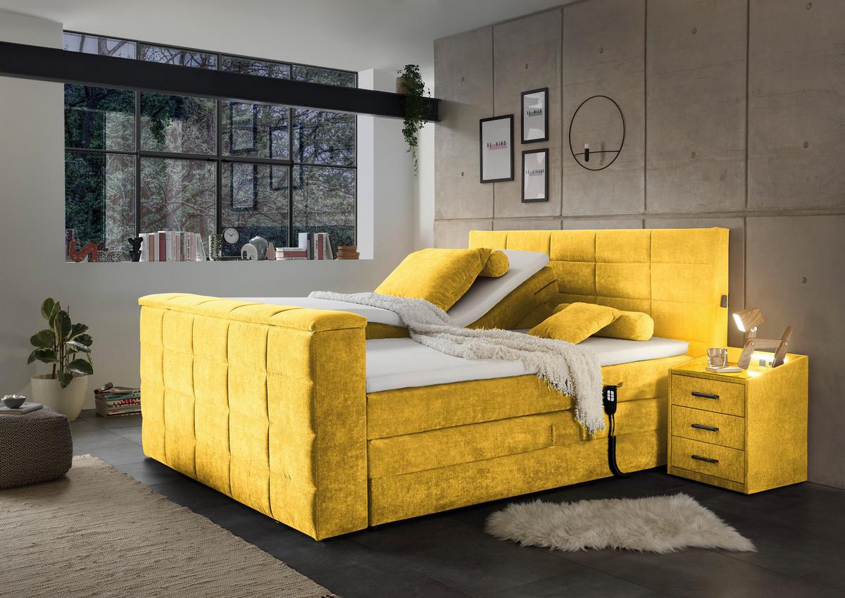 Boxspringbett Denver Gelb ca. 180x200 cm mit Topper - Gelb, KONVENTIONELL, Textil (180/200cm) - Carryhome