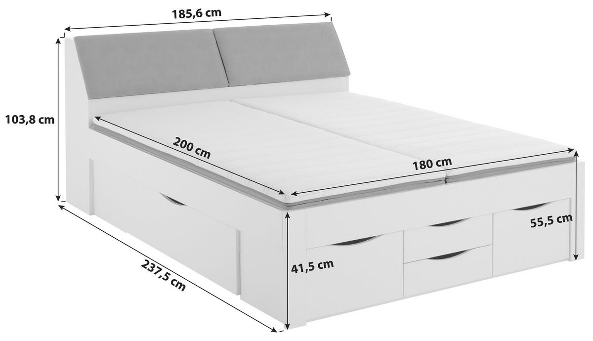 Postelja Maxi, S Predali, Hrast, 180x200 - siva/hrast artisan, Konvencionalno, leseni material/tekstil (180/200cm) - Mömax