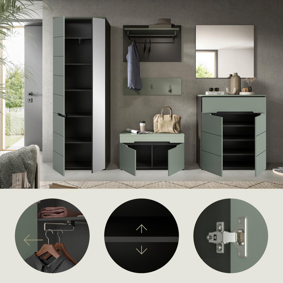 Predsoba Canu, Sivozelena, 5-Delna - siva/sivozelena, Design, leseni material (255/190/37cm) - Livetastic