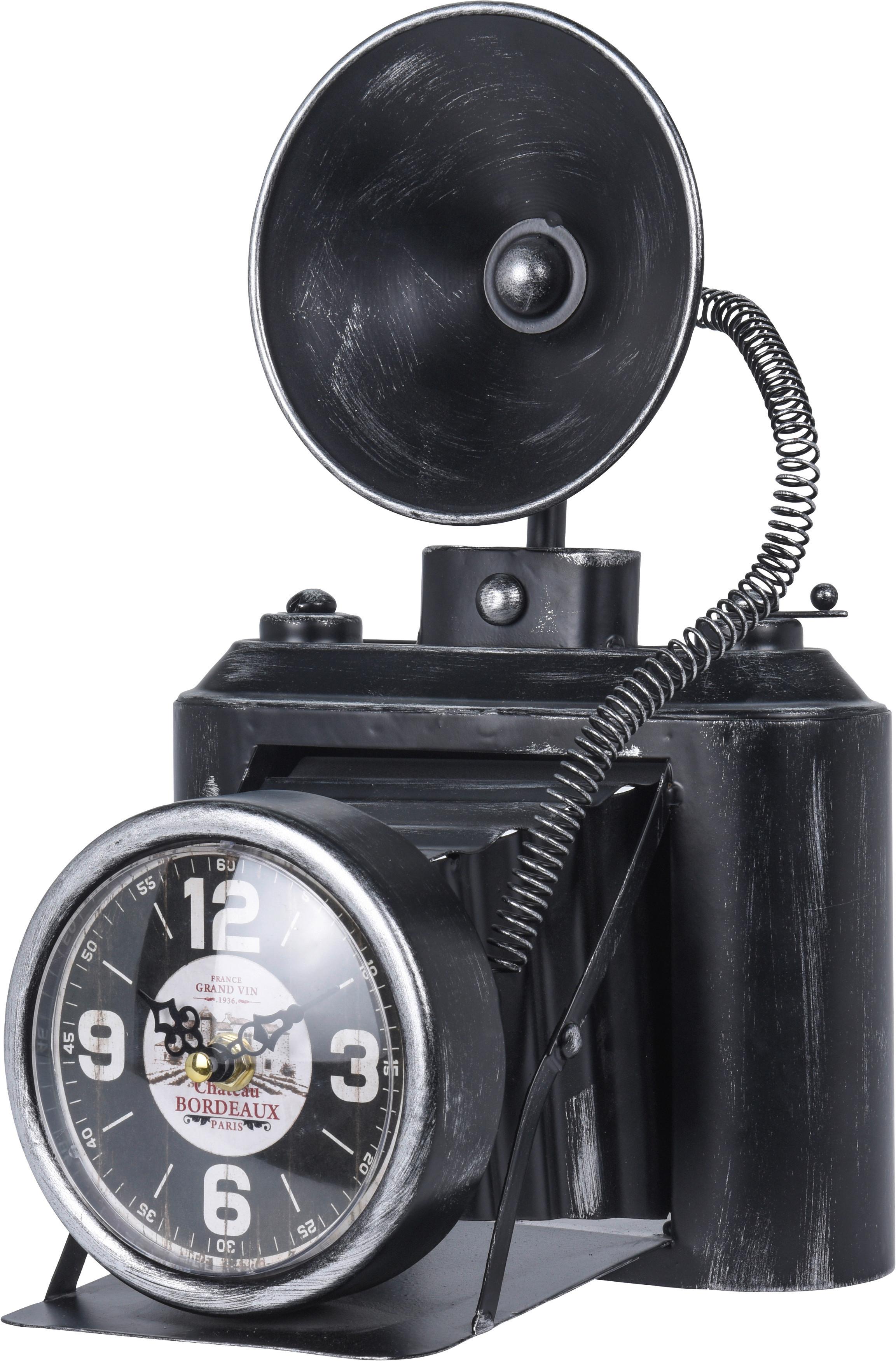 Tischuhr Kamera in Schwarz - weiss/Schwarz, Metall (20/19/32cm) - Modern Living