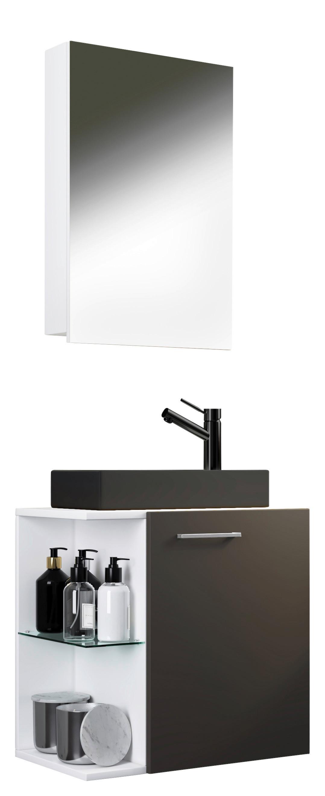 Kopalnica Za Goste Hausa, Antracit, Bela, 3-Delno - srebrne barve/črna, Moderno, kovina/steklo (52cm) - MID.YOU