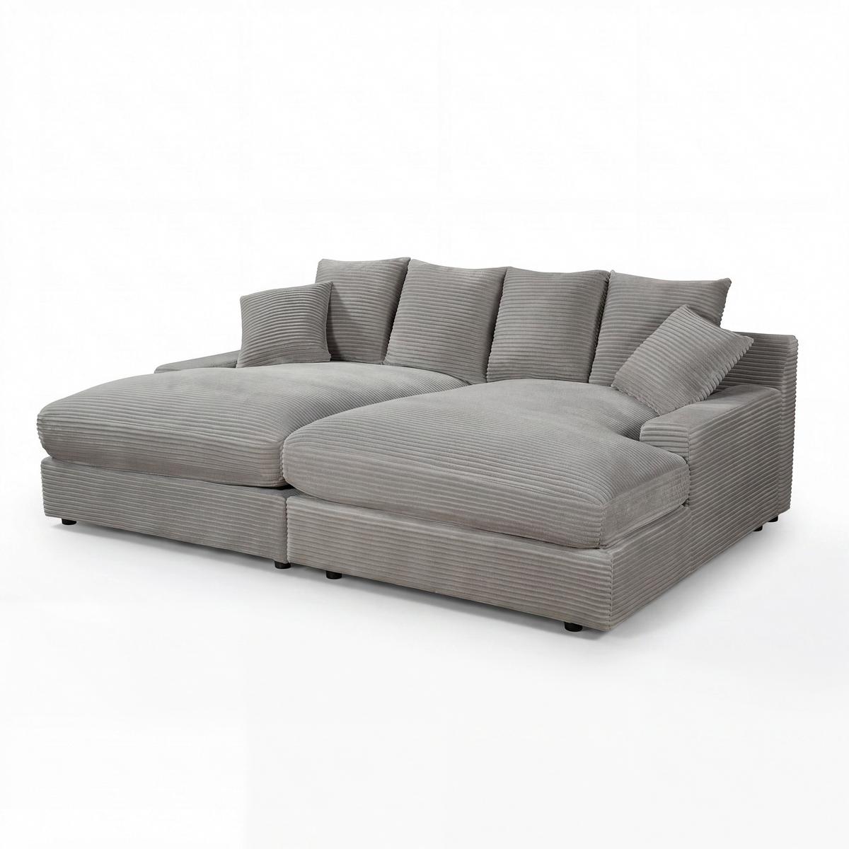Big Sofa Loveseat Eleonora Hellgrau Cord - Hellgrau/Schwarz, MODERN, Holz/Kunststoff (250/97/168cm) - Bessagi Home