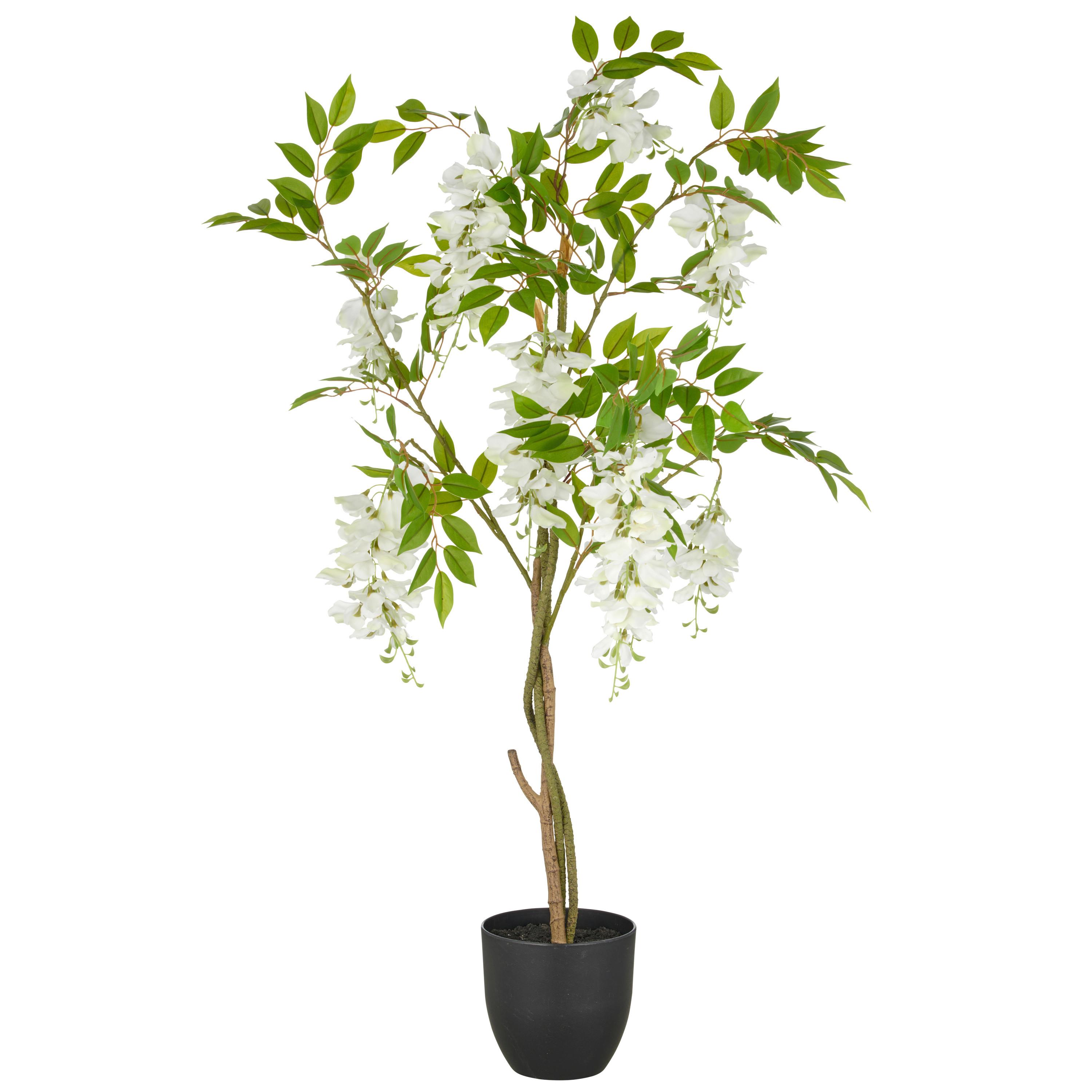 Kunstpflanze Wisteria Grün/Weiß ca. 100cm - Schwarz/Weiß, Basics, Kunststoff (100cm) - P & B