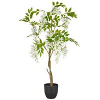 Kunstpflanze Wisteria Grün/Weiß ca. 100cm - Schwarz/Weiß, Basics, Kunststoff (100cm) - P & B