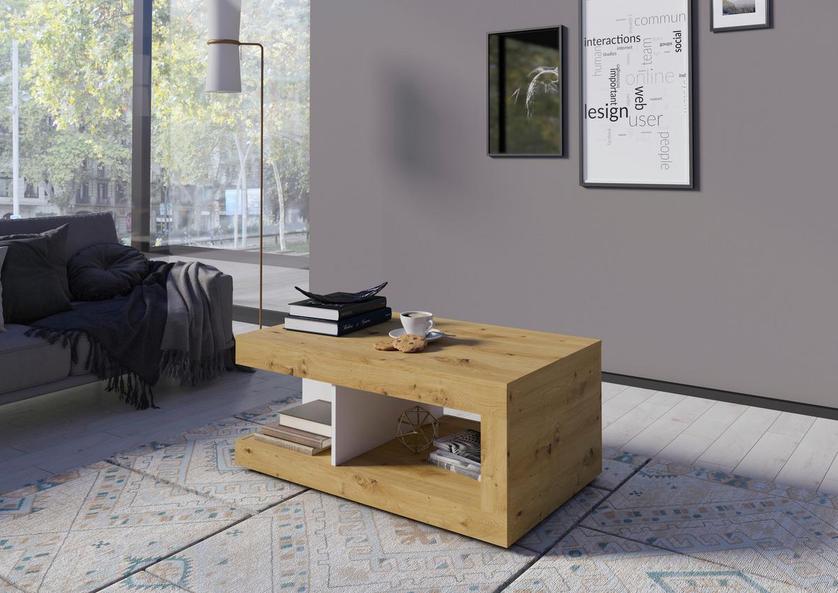 Măsuță de cafea LUCI - alb/stejar Artisan, Trend, plastic/material pe bază de lemn (104/43,1/64cm) - Modern Living