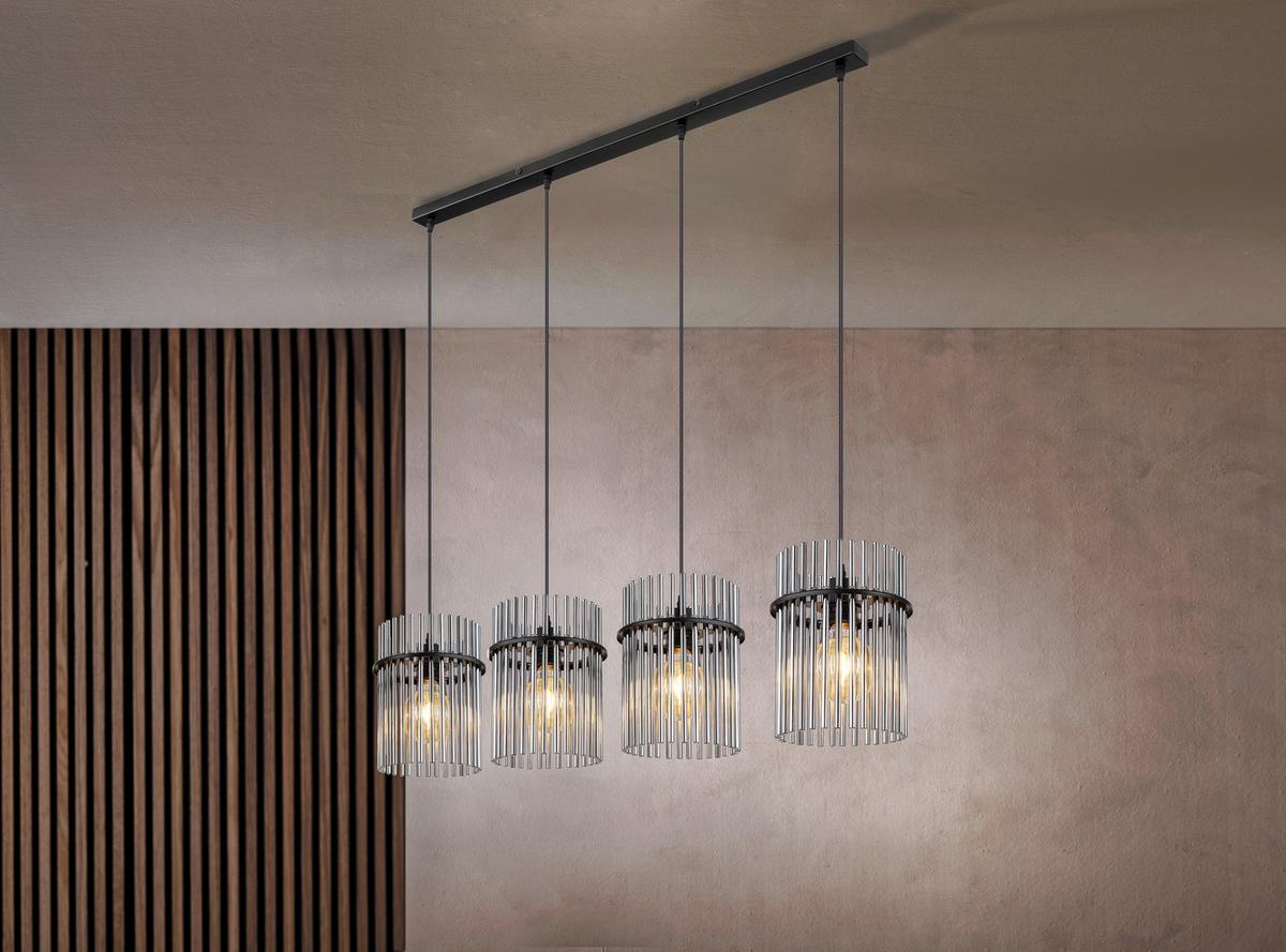 LAMPA WISZĄCA 15698-4H - czarny/szary, Trend, tworzywo sztuczne/metal (110/20/140cm)