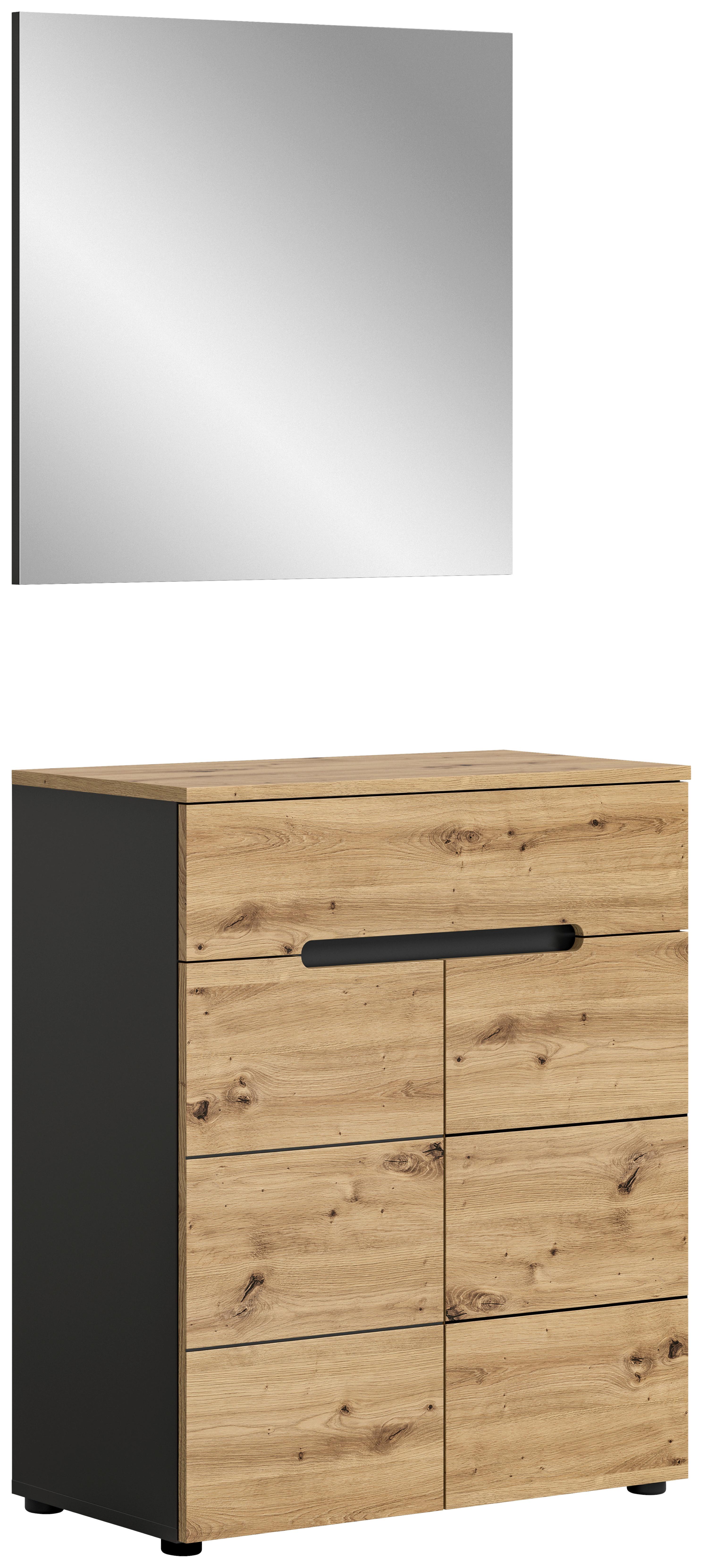 Garderobe Canu 2-teilig ca. 80x190x37cm Eiche Dekor,Grau - KONVENTIONELL, Glas/Holzwerkstoff (80/190/37cm) - MID.YOU