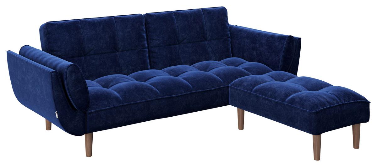 PLAYBOY 2-Sitzer-Sofa Scarlett Blau Samt m. Schlaffunktion - Blau/Braun, KONVENTIONELL, Holz/Textil (215/81,5/84,5cm) - Playboy