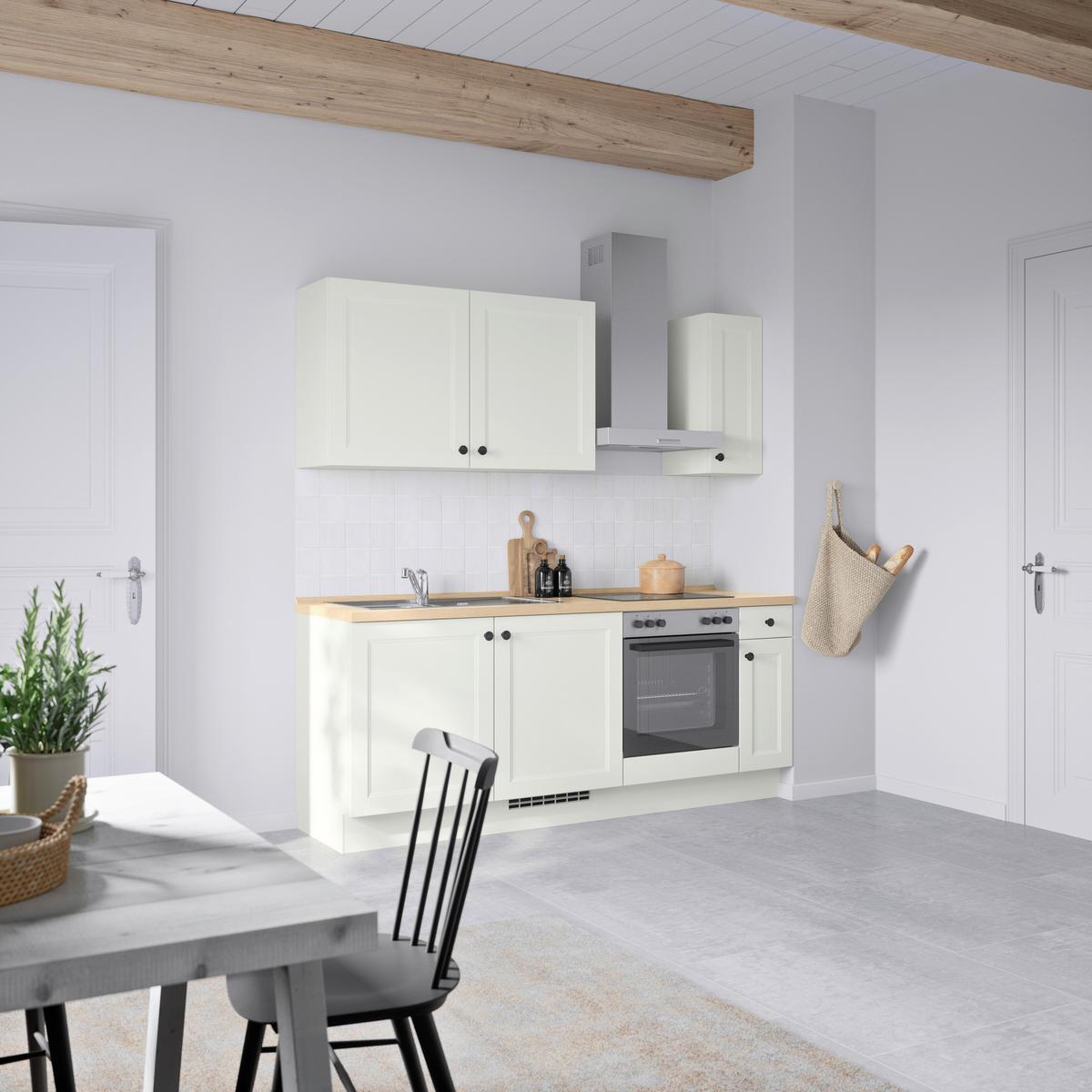 Küchenblock Cascada Low m. Geräten Weiß - Eichefarben/Schwarz, MODERN, Holzwerkstoff/Metall (210cm) - Nobilia