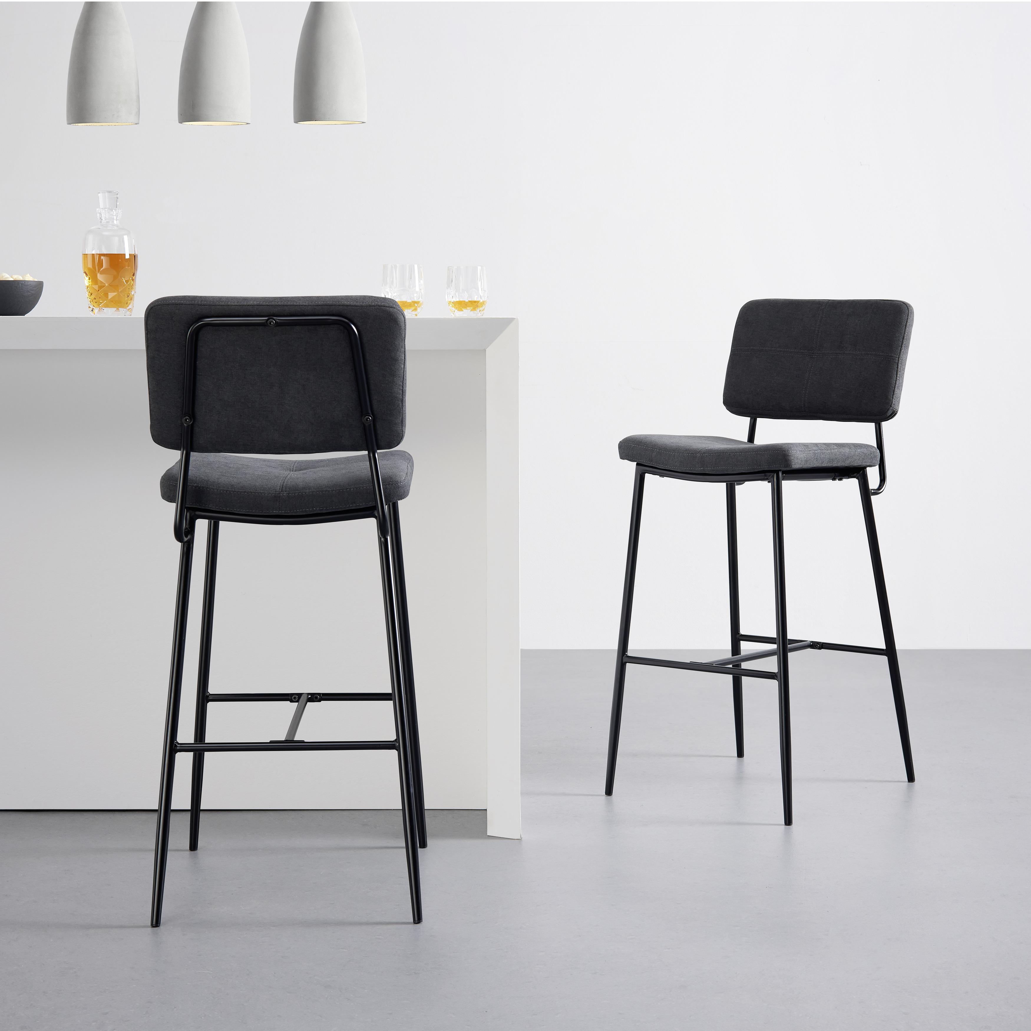 Barhocker "Neta", Webstoff, dunkelgrau, Gepolstert - Dunkelgrau/Schwarz, MODERN, Holz/Textil (45/103/52cm) - Bessagi Home