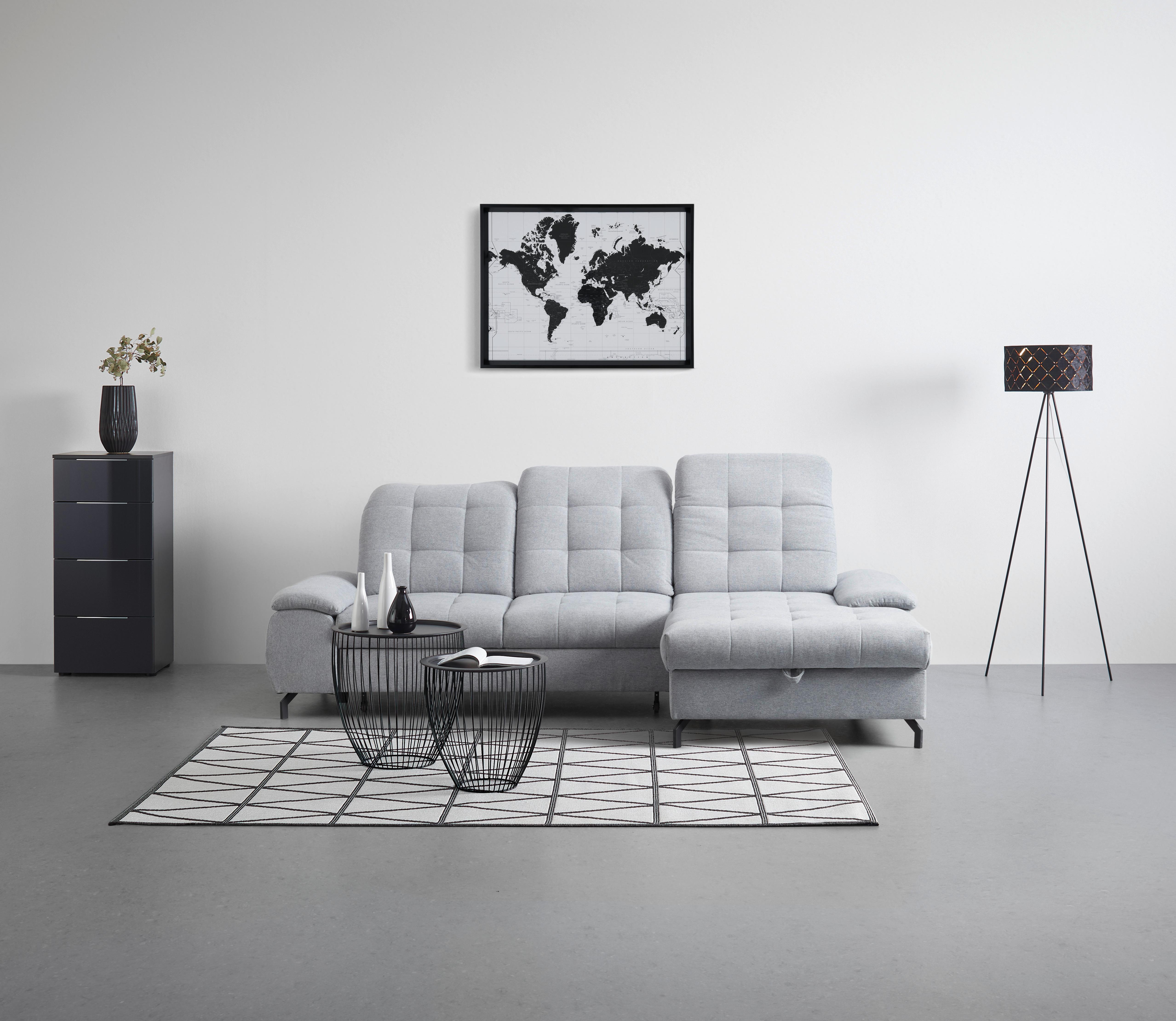 Sedežna Garnitura Como Mini, Siva, Ležišče, Predal, Desna - siva, Moderno, kovina (263/106/167cm) - Mömax