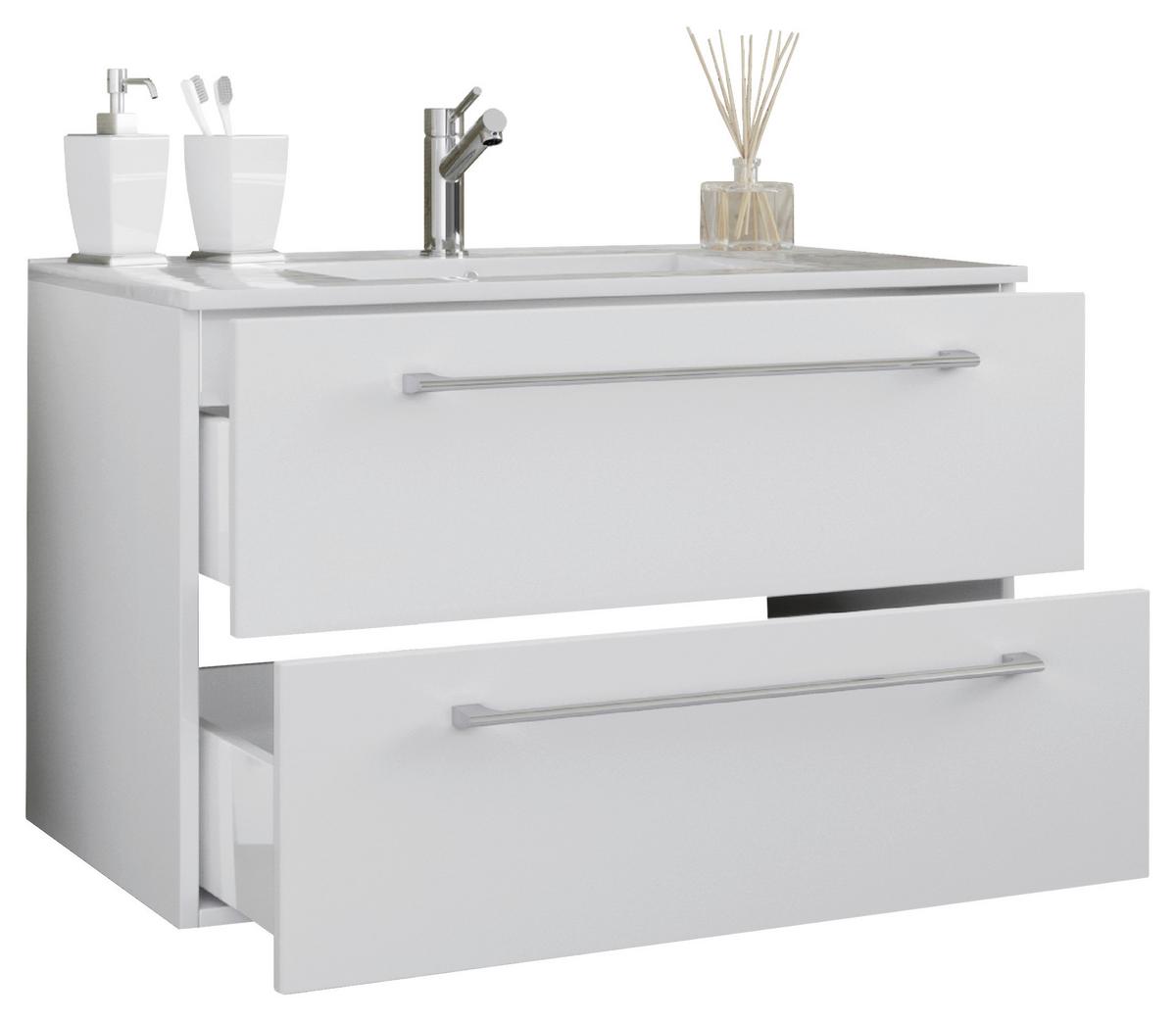 Kombiniran Umivalnik Badinos, Bela - bela/barve aluminija, Moderno, kovina/leseni material (81cm) - MID.YOU