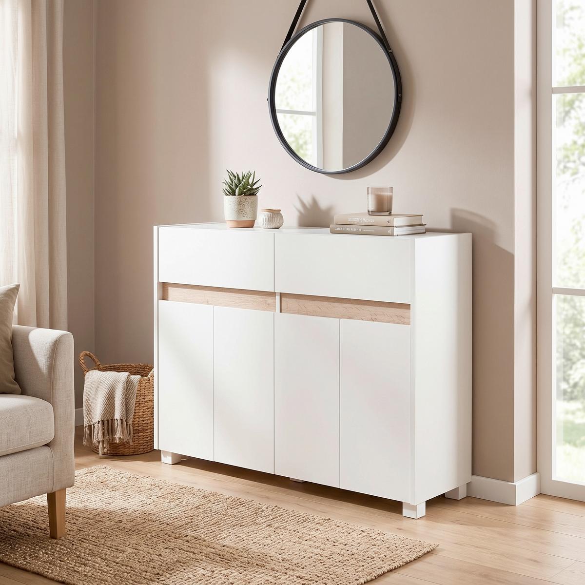 Kommode Cosmo ca.112,2x84,8x33cm Weiß - Silberfarben/Weiß, Design, Holzwerkstoff/Kunststoff (112,2/84,8/33cm) - MID.YOU
