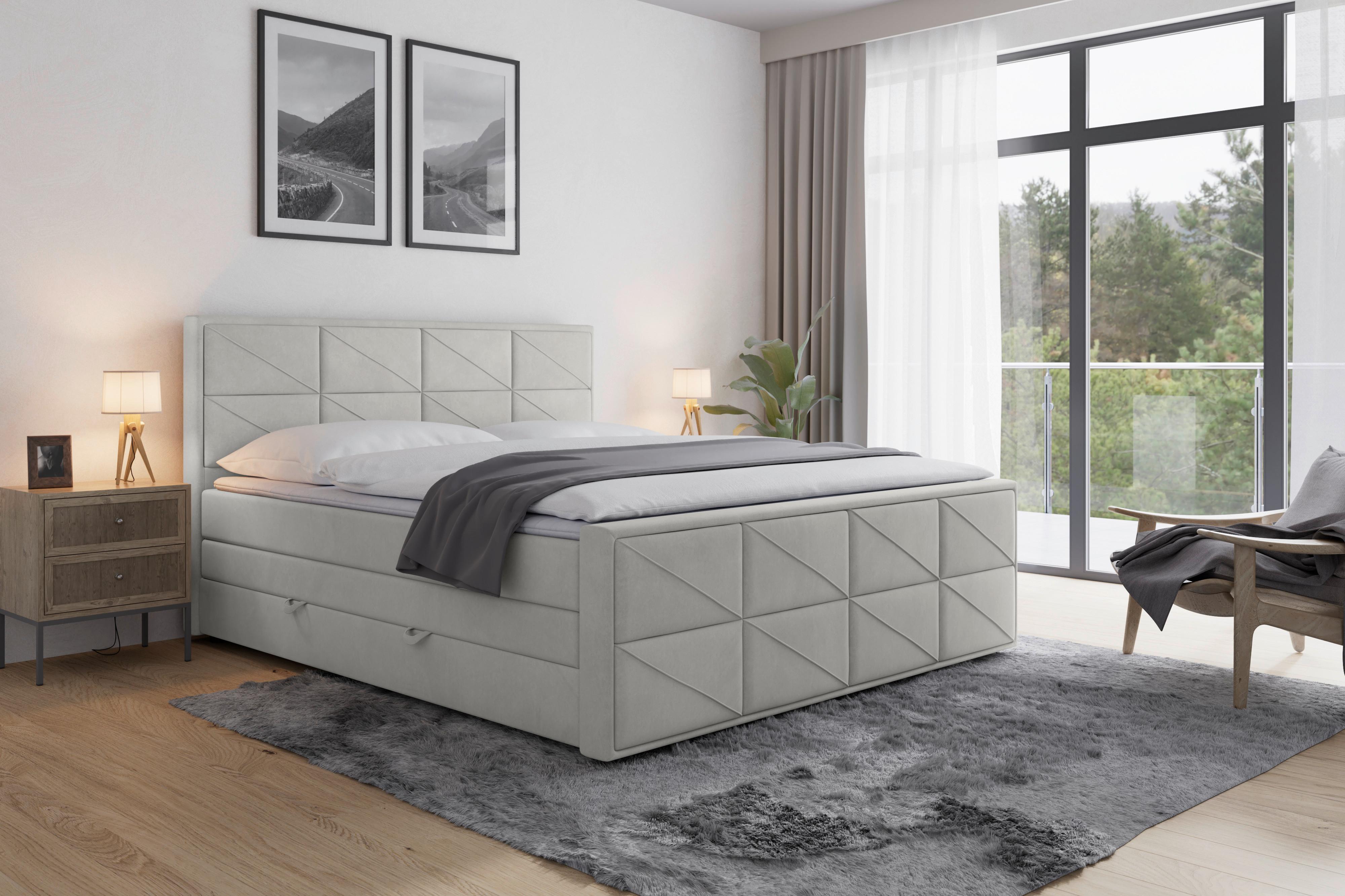 Boxspringbett Helsinki ca. 180x200 cm Hellgrau - Hellgrau/Schwarz, MODERN, Karton/Holzwerkstoff (180/200cm) - MID.YOU