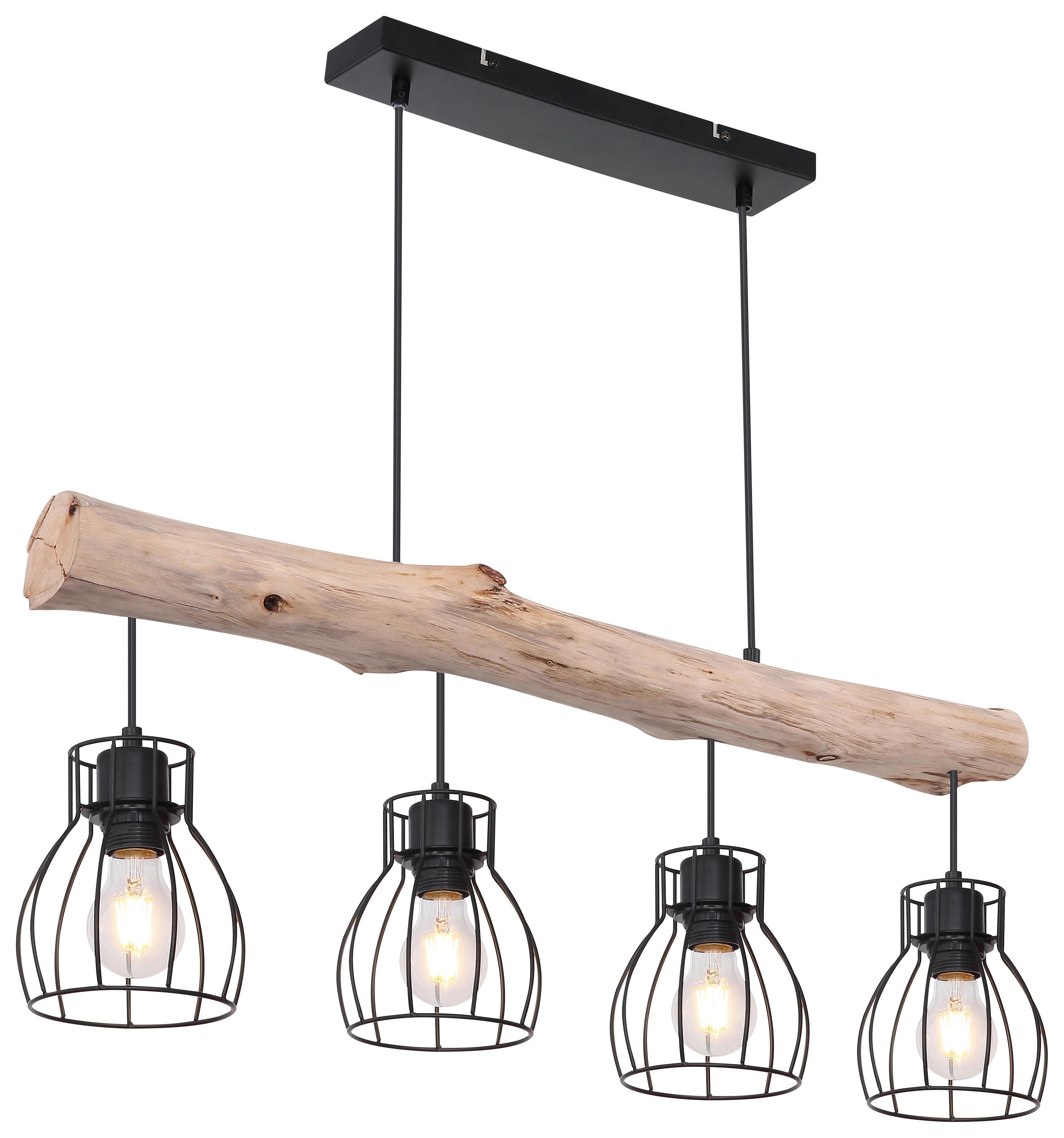 HÄNGELEUCHTE MINA - Schwarz/Naturfarben, Basics, Holz/Metall (82,5/13,6/140cm) - Globo