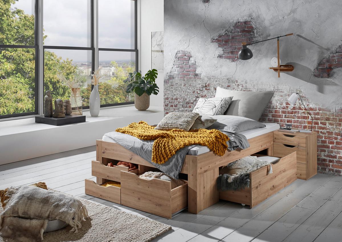 Staumraumbett Noah in Eiche Artisan ca. 140x200cm - Eiche Artisan, Konventionell, Holzwerkstoff (140/200cm) - Mömax