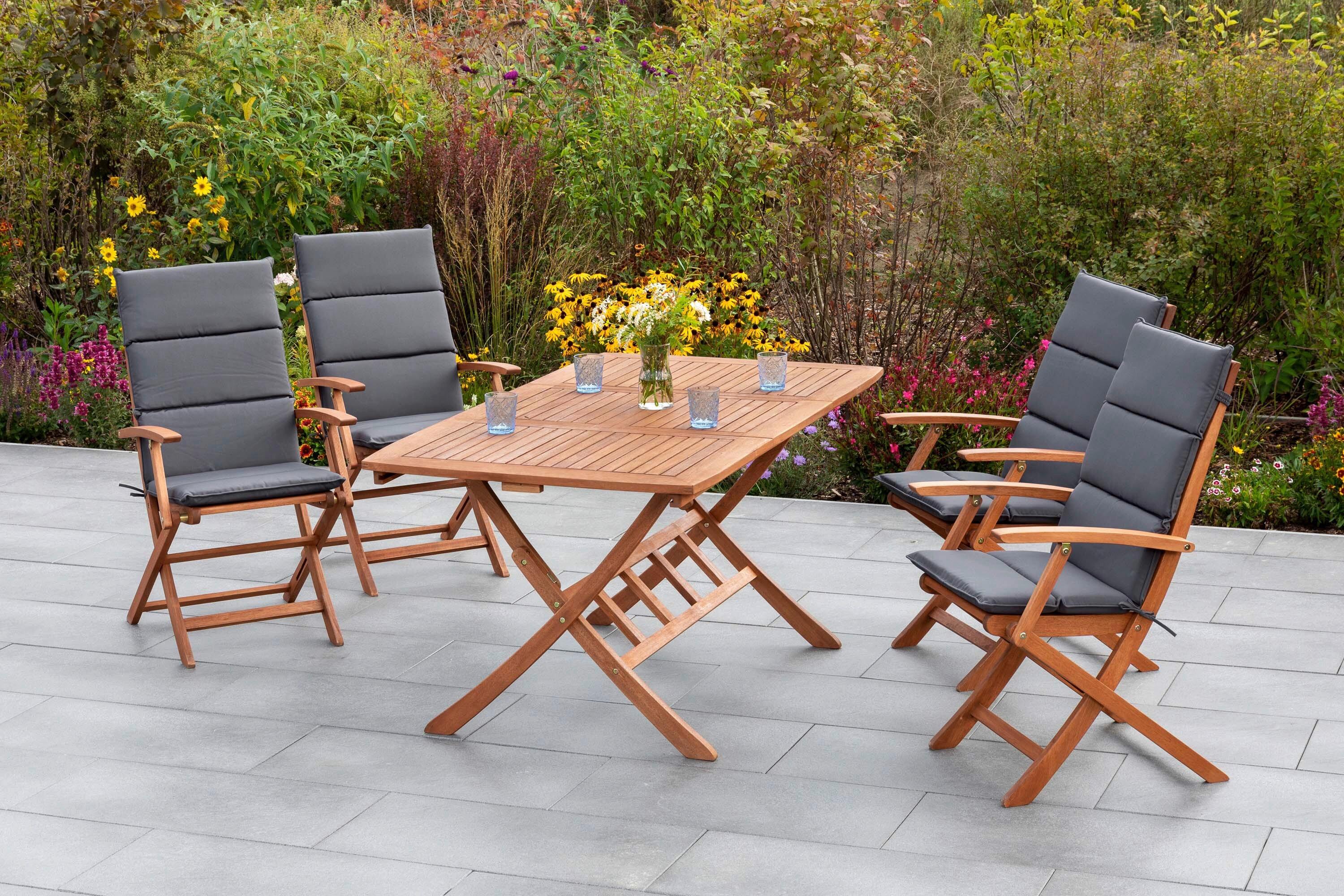 Gartentischgruppe Comodoro 9-tlg. Echtholz/Grau - Eukalyptusholzfarben/Grau, KONVENTIONELL, Holz/Textil - Gardenson