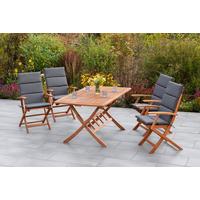 Gartentischgruppe Comodoro 9-tlg. Echtholz/Grau - Eukalyptusholzfarben/Grau, KONVENTIONELL, Holz/Textil - Gardenson