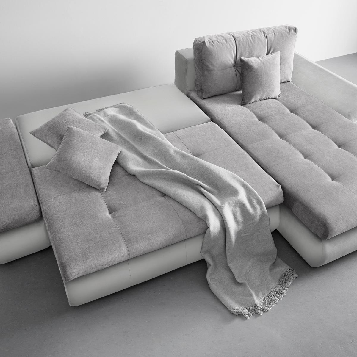 Wohnlandschaft Enrico Weiß/Hellgrau - Chromfarben/Hellgrau, KONVENTIONELL, Kunststoff/Textil (303/88/185cm) - Based