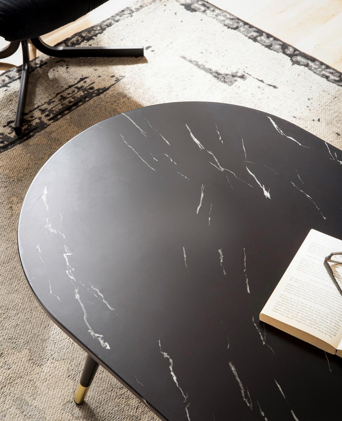 Klubska Miza Marble, Videz Marmorja - zlate barve/črna, Design, kovina/leseni material (120/60/41,5cm) - MID.YOU