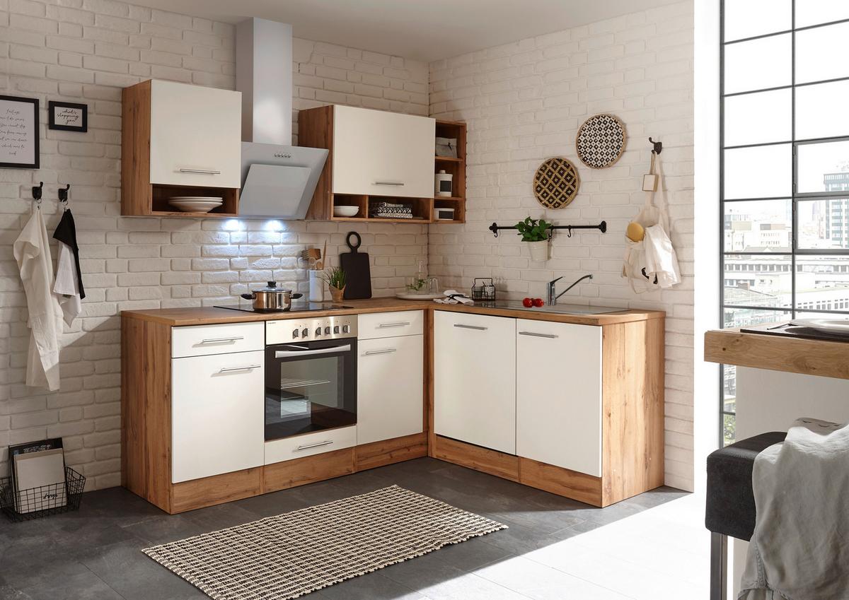 Eckküche Weiß/ Eichefarben ca. 220x172 cm - Eichefarben/Weiß, MODERN, Holzwerkstoff/Metall (220/172cm) - Respekta