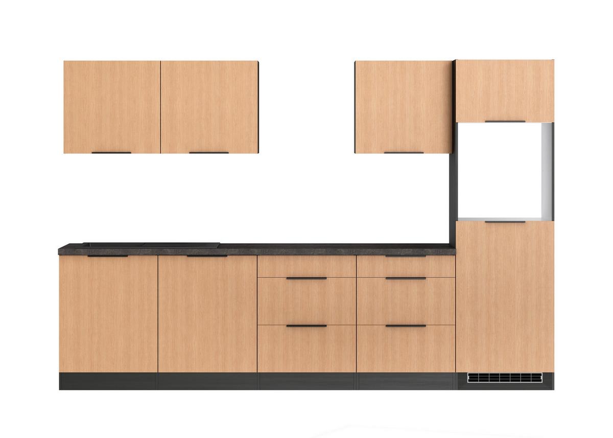 Küchenleerblock Glasgow o. Geräte Graphit/Eiche - Eichefarben/Graphitfarben, LIFESTYLE, Holzwerkstoff/Metall (300cm) - Held