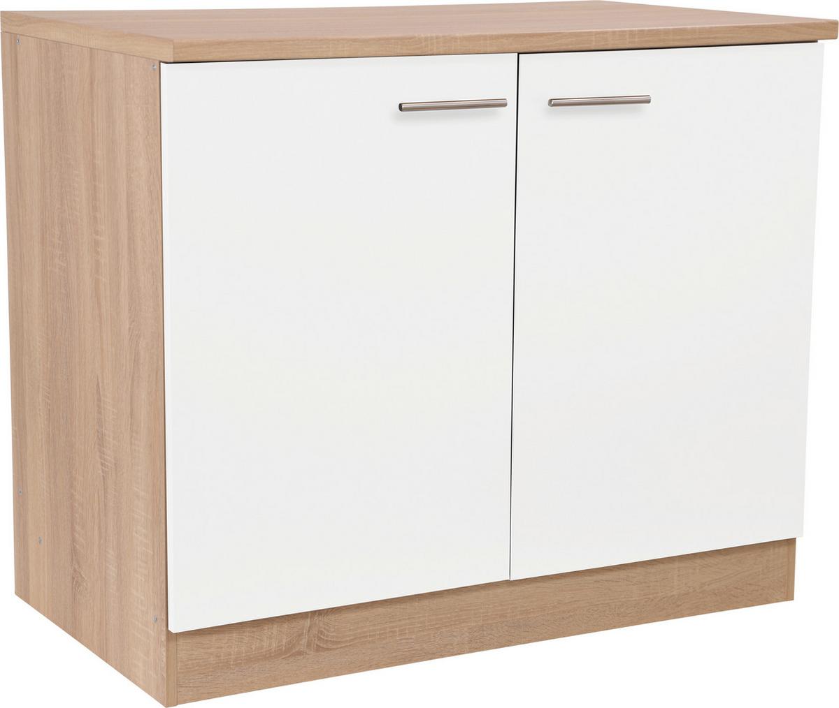 Spodnja Omarica Za Korito Merle, Barva Hrasta, Bela - srebrne barve/barve hrasta, Basics, kovina/leseni material (100/84,8/60cm) - Respekta