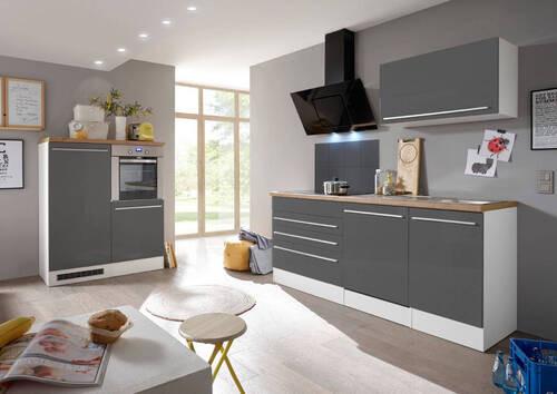 Küchenblock Premium m. Geräten Grau/Weiß/Eiche B: ca. 320 cm - Wildeiche/Edelstahlfarben, Basics, Holzwerkstoff/Kunststoff (320cm) - Respekta