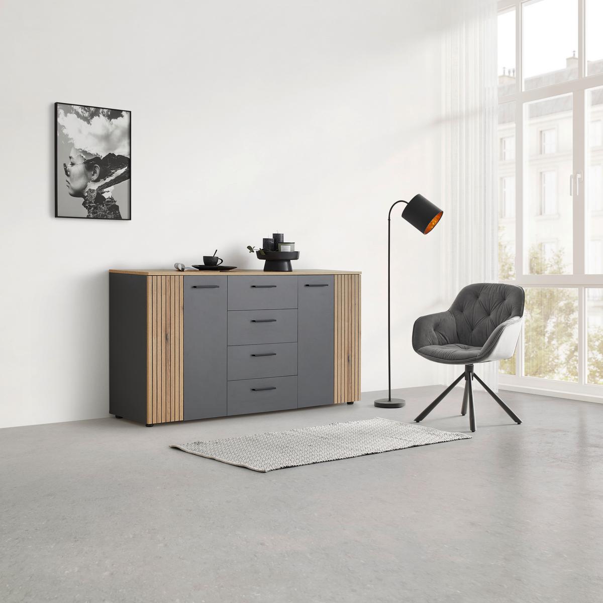 Kommode Cadix Anthrazit/Eichefarben - Eichefarben/Anthrazit, KONVENTIONELL, Holzwerkstoff/Kunststoff (150/83/42cm) - Mömax