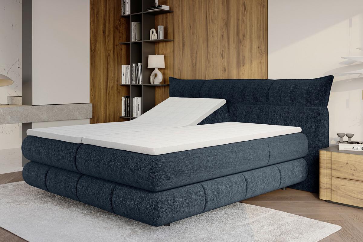 Boxspringbett Auris Blau ca. 180x200cm - Blau/Schwarz, KONVENTIONELL, Kunststoff/Textil (180/200cm) - Sembella