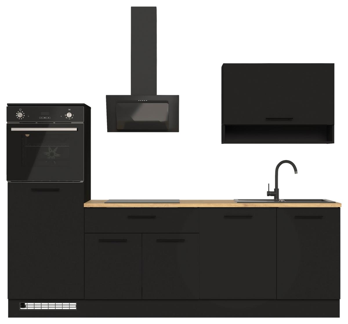 Konyhablokk Gépek Nélkül Berlin Zb 260 Black +bel. - fekete/Artisan tölgy, Design, faalapú anyag/fém (260cm) - MID.YOU