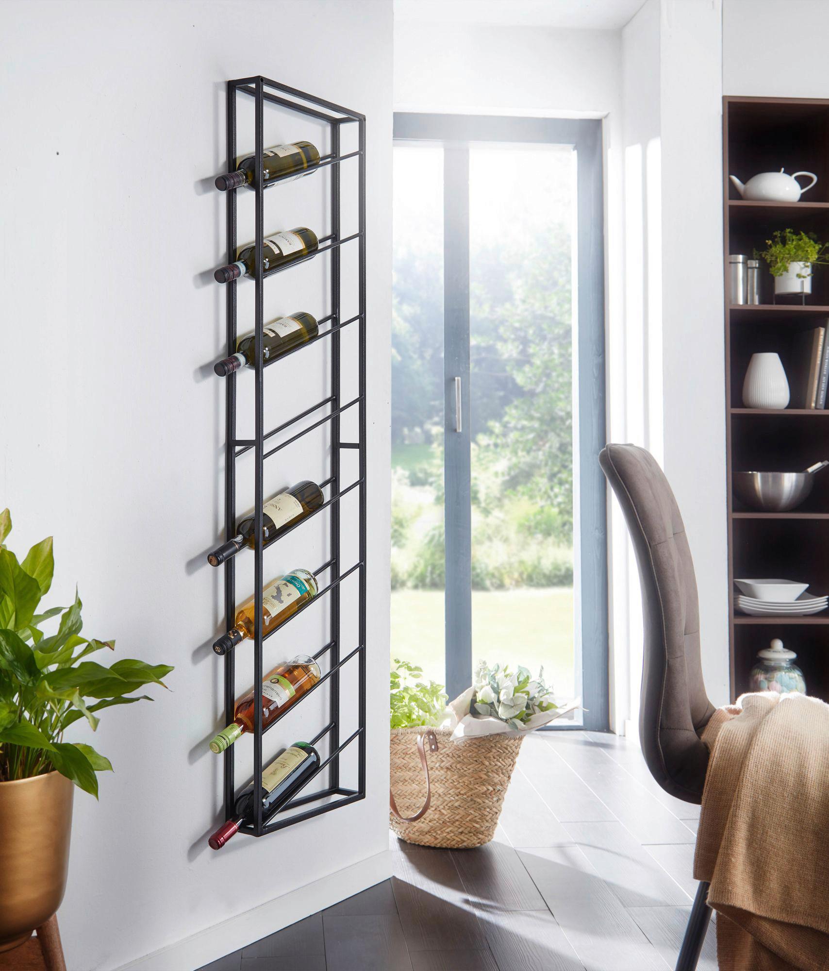 Weinregal WOHNLING Schwarz ca. 36x150x8cm - Schwarz, Design, Metall (36/150/8cm) - MID.YOU