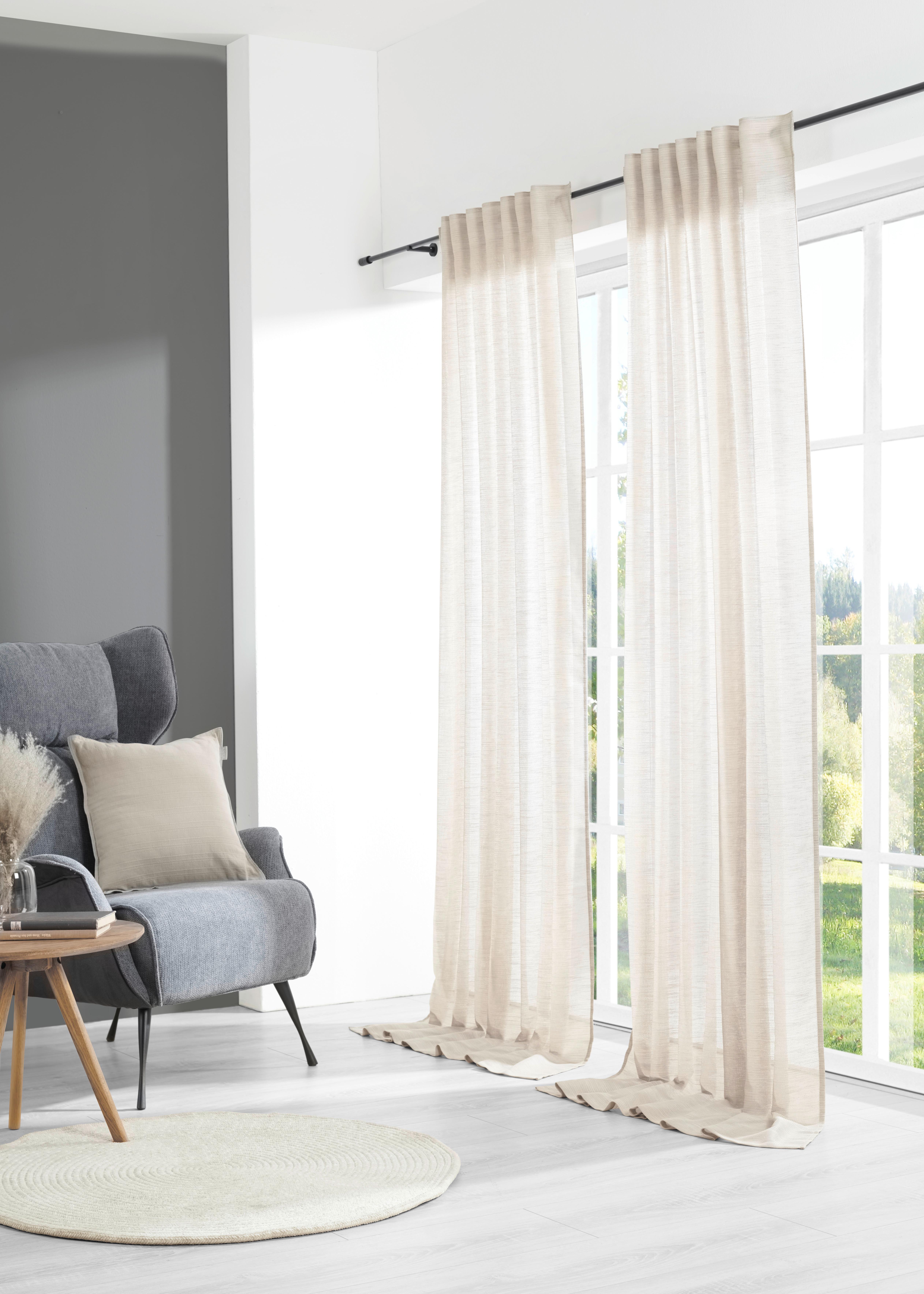 GARDINLÄNGD EVA - beige, Romantik / Lanthus, textil (140/255cm) - Premium Living